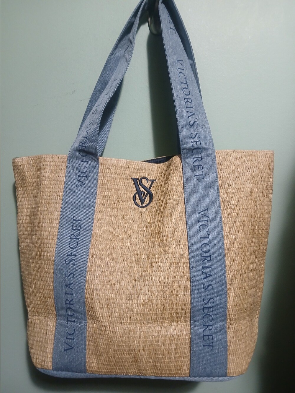 EUC Victoria's Secret Straw & Denim Tote
